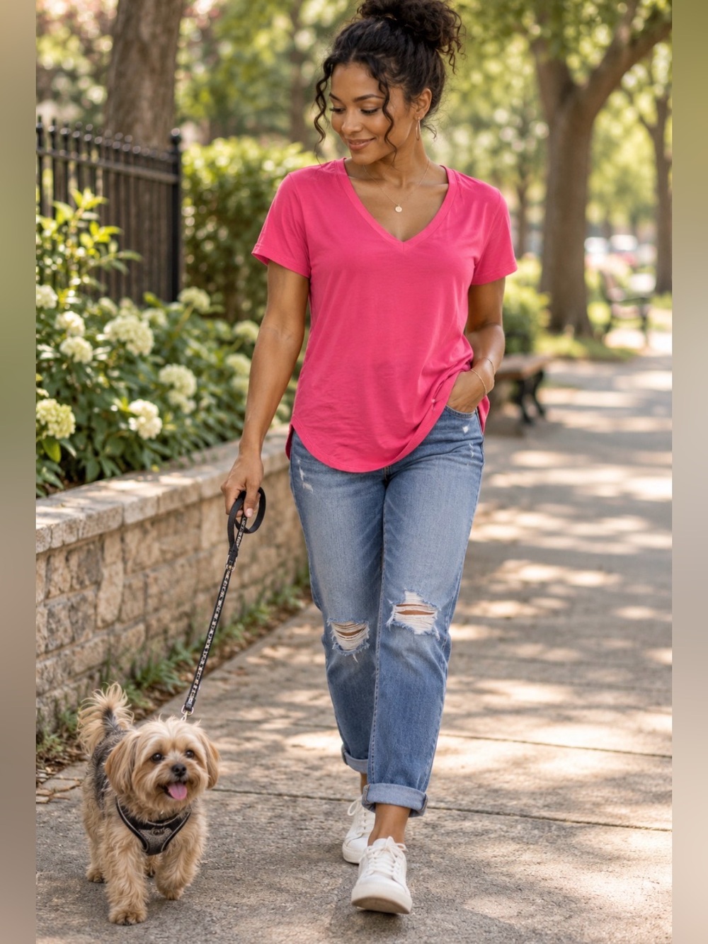 a.gain Hot Pink V-Neck High-Low T-Shirt – Medium